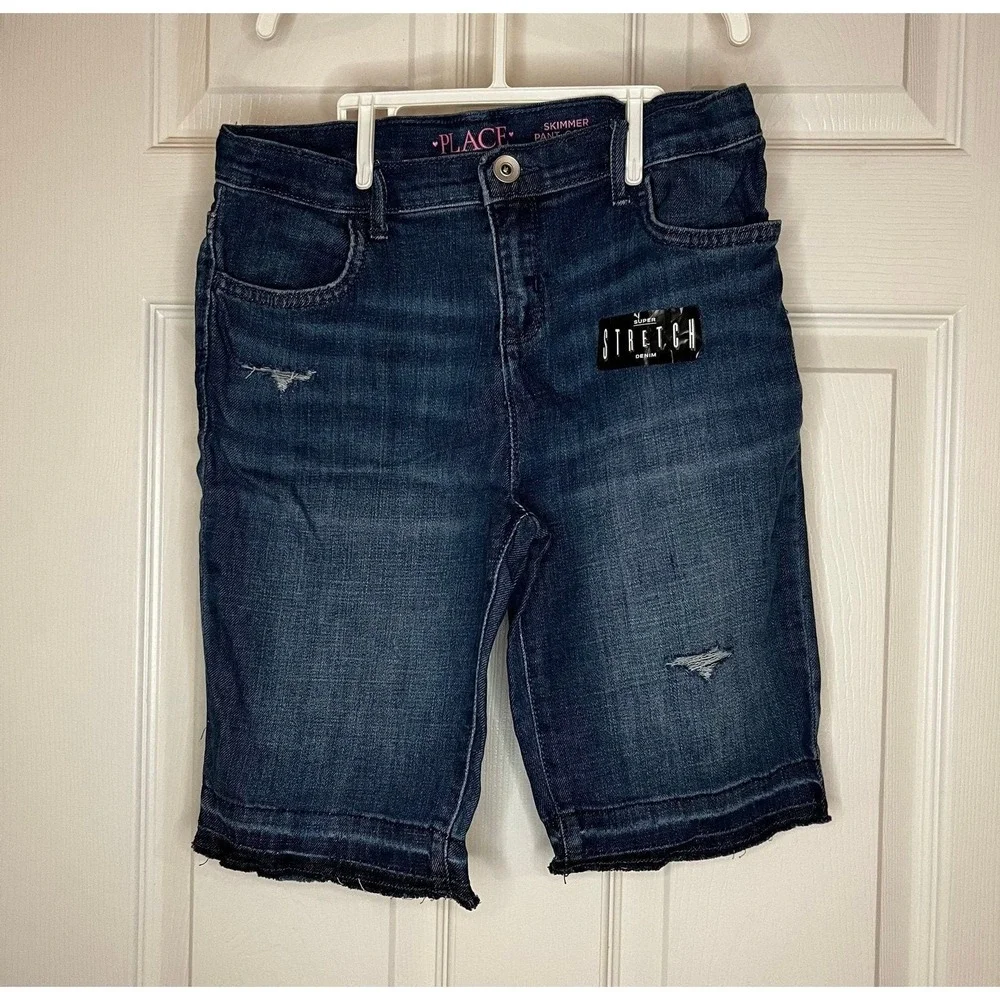 The Children's Place Skimmer Shorts Girls 12 Blue New Distressed Super Stretch